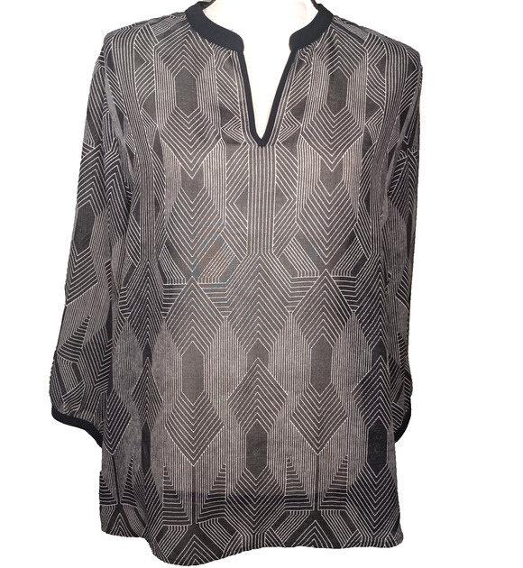 Coldwater Creek Tops - Coldwater Creek Black & White Geometric Sheer Blouse